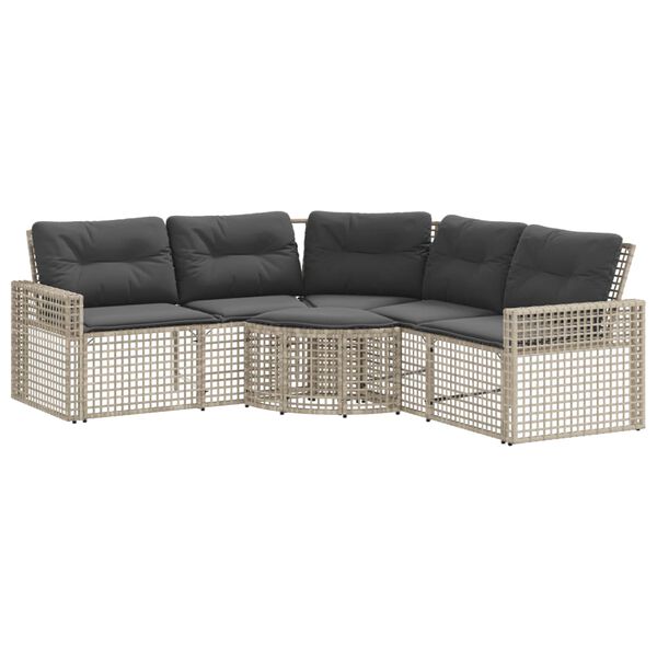 vidaXL Gartensofa in L-Form mit Kissen und Fu&szlig;bank Hellgrau Polyrattan
