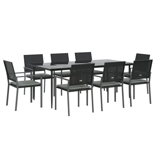 vidaXL 9-tlg. Garten-Essgruppe mit Kissen Poly Rattan und Stahl