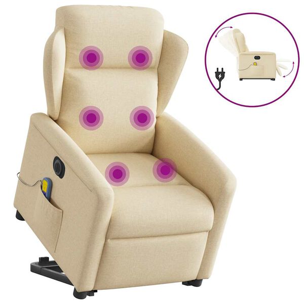 vidaXL Elektrischer Massagesessel mit Aufstehhilfe Creme Stoff