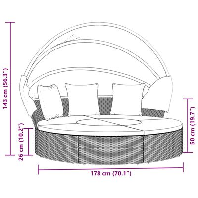 vidaXL Outdoor-Loungebett mit Dach und Kissen Grau Poly Rattan