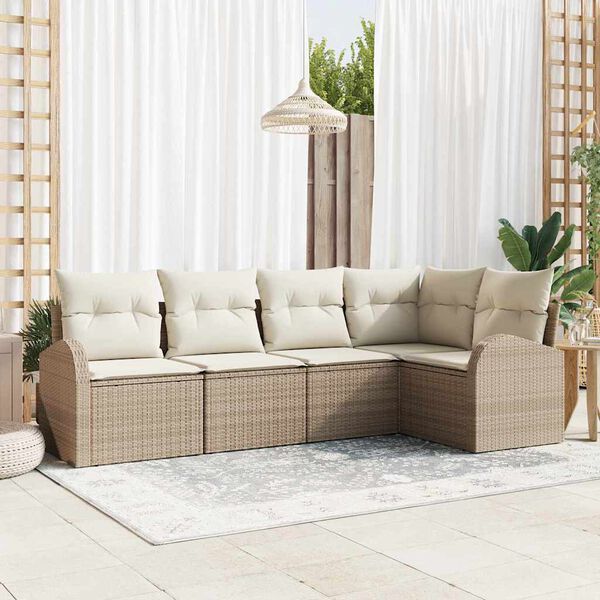 vidaXL Sofa Set mit Kissen 5 pcs Beige und Wei&szlig; Poly-Rattan
