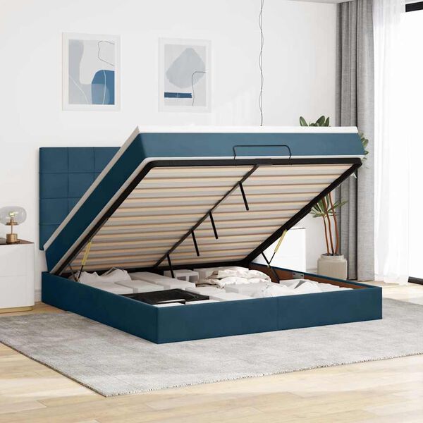 vidaXL Ottoman-Bett mit Matratzen & LEDs Dunkelblau 160x200 cm Samt