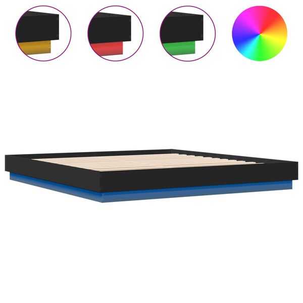 vidaXL Bettgestell mit LED Schwarz 200x200 cm