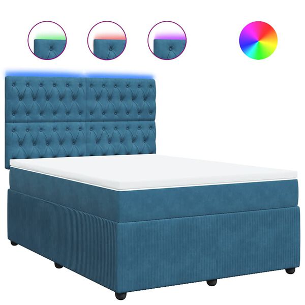 vidaXL Boxspringbett mit Matratze Blau 140x190 cm Samt