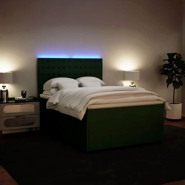 vidaXL Boxspringbett mit Matratze Dunkelgr&uuml;n 140x200 cm Samt
