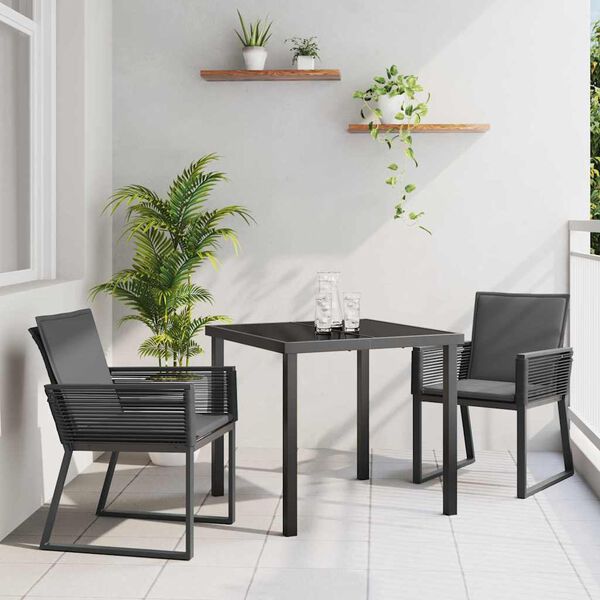 vidaXL Garten Essgruppe 3 pcs Schwarz Pulverbeschichteter Stahl