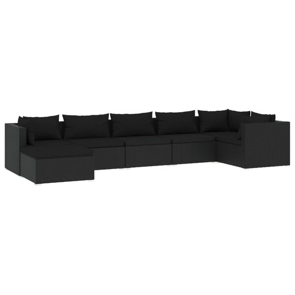 vidaXL 7-tlg. Garten-Lounge-Set mit Kissen Poly Rattan Schwarz