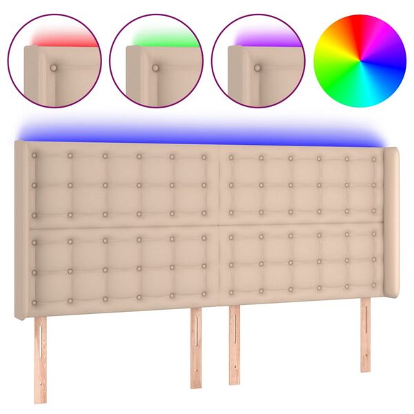 vidaXL LED Kopfteil Cappuccino-Braun 183x16x118/128cm Kunstleder