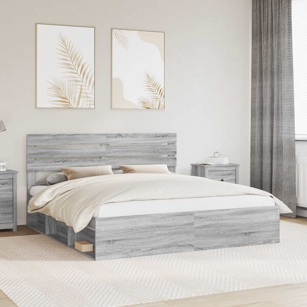 vidaXL Bettrahmen Graues Sonoma 180 x 200 cm Massives Kiefernholz