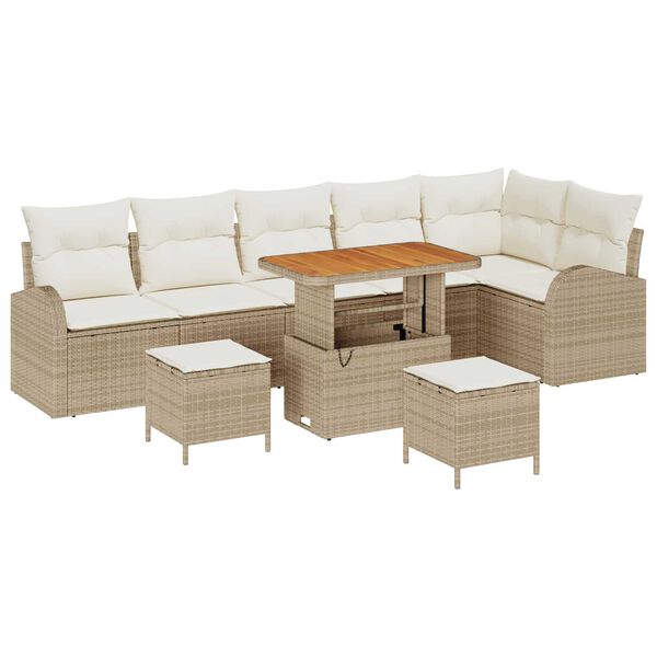 vidaXL Garten-Sofa-Set mit Kissen 9 pcs Beige Poly Rattan