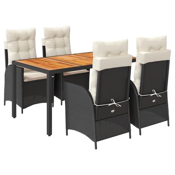 vidaXL 5-tlg. Garten-Essgruppe mit Kissen Schwarz Poly Rattan