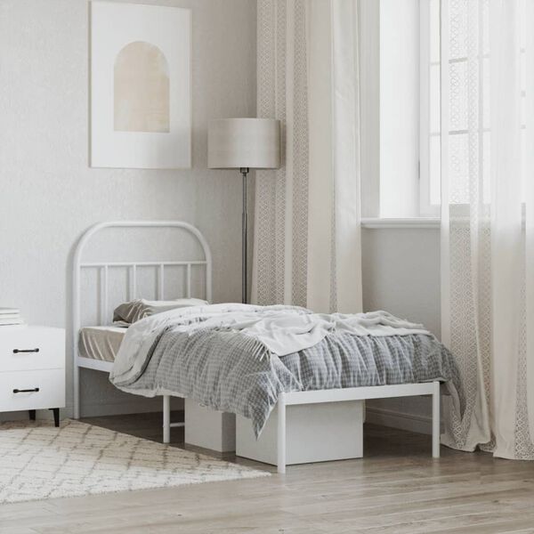 vidaXL Metallbett ohne Matratze mit Kopfteil Wei&szlig; 75x190 cm