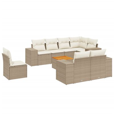 vidaXL 9-tlg. Garten-Sofagarnitur mit Kissen Beige Poly Rattan