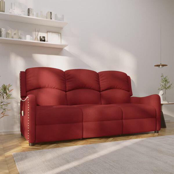 vidaXL 3-Sitzer Massagesessel Weinrot Stoff