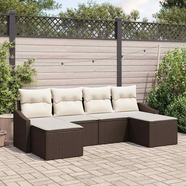 vidaXL Sofa Set mit Kissen 6 pcs Braun Poly Rattan