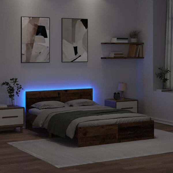 vidaXL Bettrahmen mit Kopfteil Altholz 120 x 190 cm Holzwerkstoff