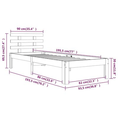 vidaXL Massivholzbett Schwarz 90x190 cm