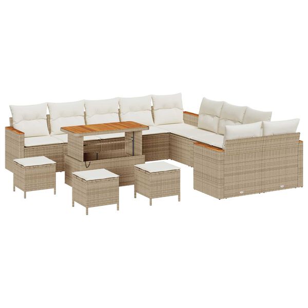 vidaXL Garten-Sofa-Set mit Kissen mit Speicher Beige Poly Rattan