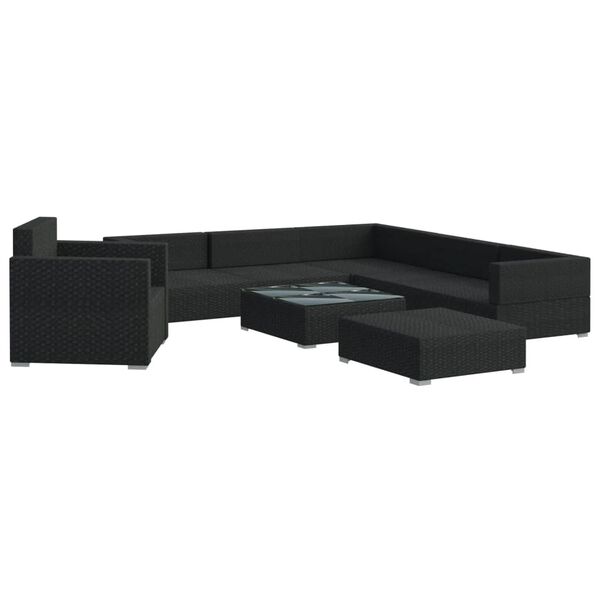 vidaXL 8-tlg. Garten-Lounge-Set mit Auflagen Poly Rattan Schwarz