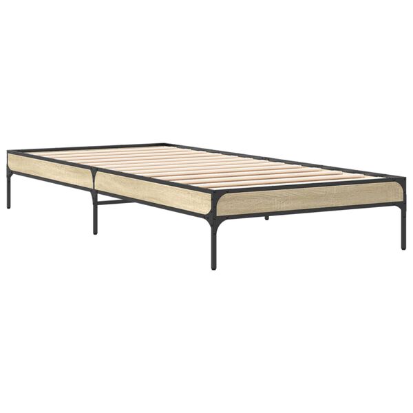 vidaXL Bettgestell Sonoma-Eiche 100x200 cm Holzwerkstoff und Metall