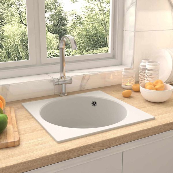 vidaXL K&uuml;chensp&uuml;le Wei&szlig; 48 x 48 x 20,5 cm Granit