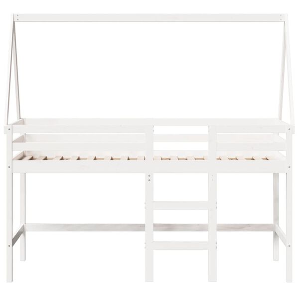 vidaXL Hochbett mit Leiter und Dach Wei&szlig; 90x190 cm Massivholz Kiefer