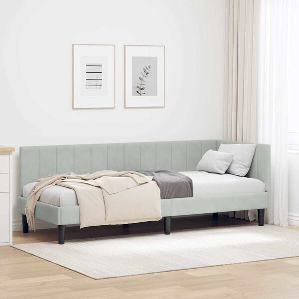 vidaXL Eckbettgestell mit Kopfteil Hellgrau 80 cm x 200 cm Samt