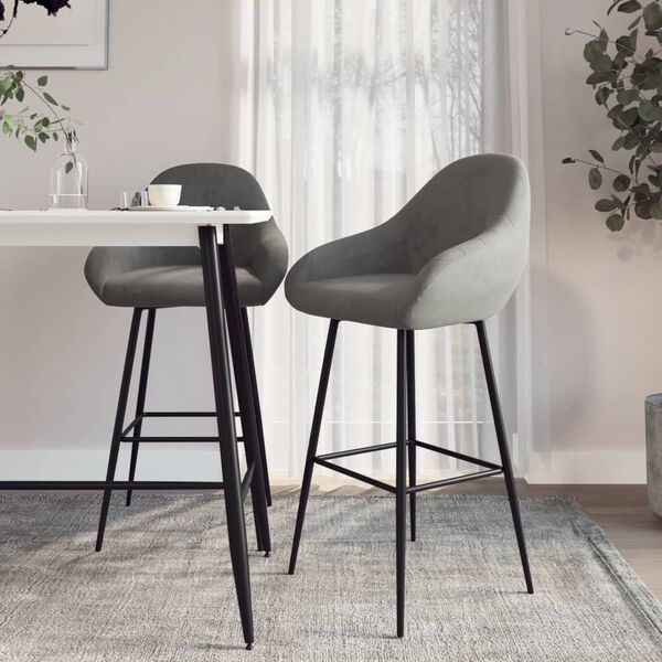 vidaXL Barhocker 2 Stk. Hellgrau Samt