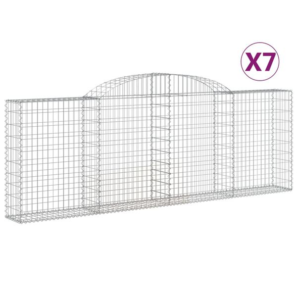 vidaXL Gabionen mit Hochbogen 7 Stk. 300x30x100/120cm Verzinktes Eisen