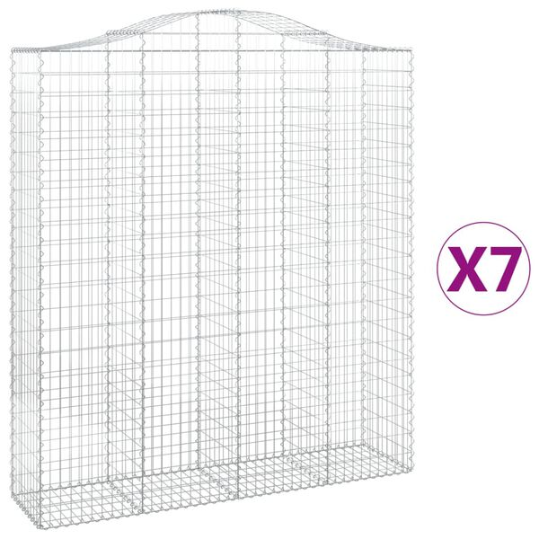 vidaXL Gabionen mit Hochbogen 7 Stk. 200x50x220/240cm Verzinktes Eisen