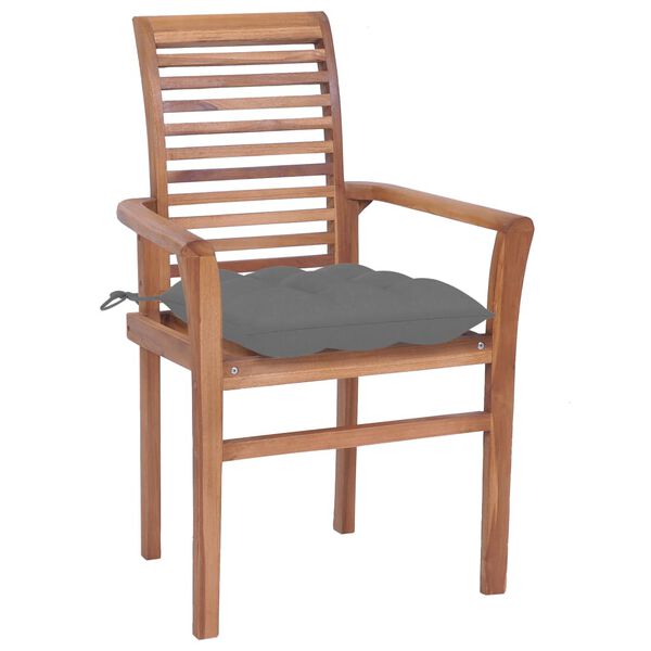 vidaXL Essst&uuml;hle 6 Stk. mit Grauen Kissen Massivholz Teak