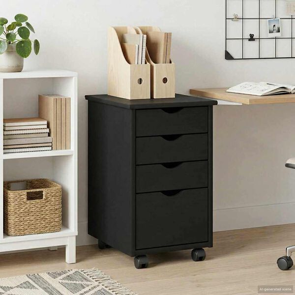 vidaXL Rollschrank Mit Rad Schwarz 34 x 39 x 56 cm Massivholz Kiefer