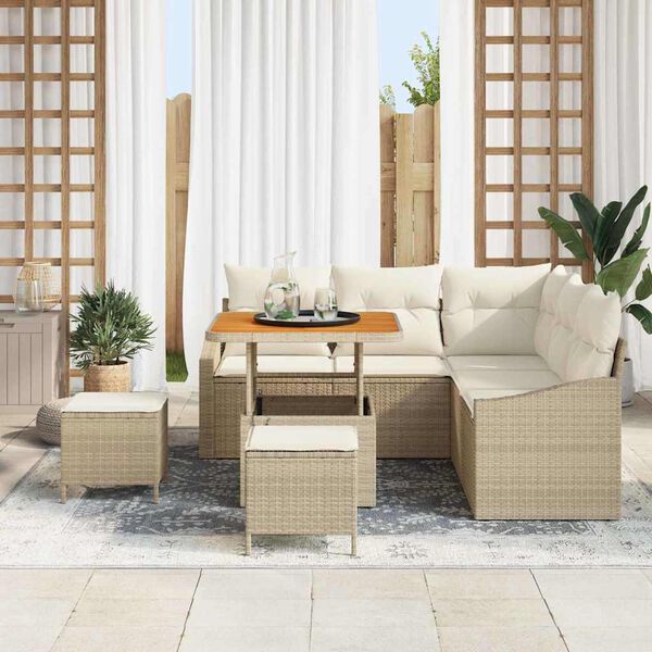 vidaXL Garten-Sofa-Set mit Kissen 8 pcs Beige Poly Rattan