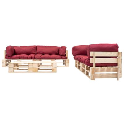 vidaXL 6-tlg. Paletten-Lounge-Set mit Kissen in Rot Holz