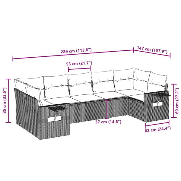 vidaXL 7-tlg. Garten-Sofagarnitur mit Kissen Braun Poly Rattan