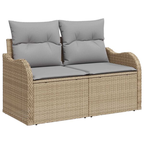 vidaXL Garten-Sofa-Set mit Speicher 9 pcs Beige Poly Rattan