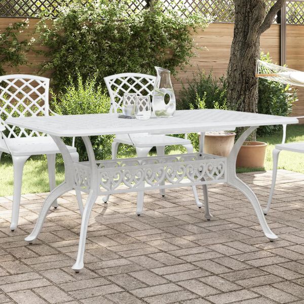 vidaXL Gartentisch Wei&szlig; 150x90x72 cm Aluminiumguss