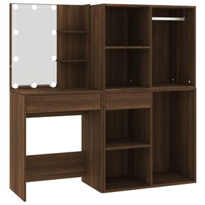 vidaXL LED-Schminktisch mit Schr&auml;nken Braun Eichen-Optik Holzwerkstoff