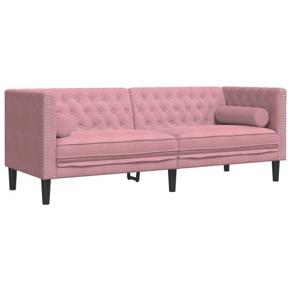 vidaXL 2-tlg. Chesterfield-Sofa-Set mit Nackenrollen Rosa Samt