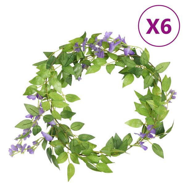 vidaXL Weihnachtskr&auml;nze Blumen 6 Stk. Lila 200 cm