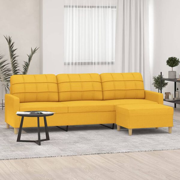 vidaXL 3-Sitzer-Sofa mit Hocker Hellgelb 210 cm Stoff