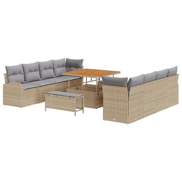 vidaXL Garten-Sofa-Set mit Kissen mit Kissen 11 pcs Beige und Hellgrau