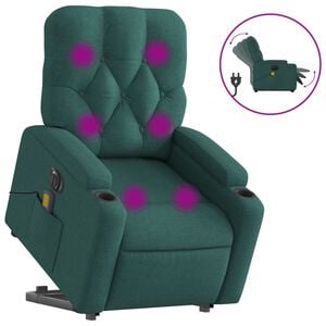 vidaXL Elektrischer Massagesessel mit Aufstehhilfe Dunkelgr&uuml;n Stoff