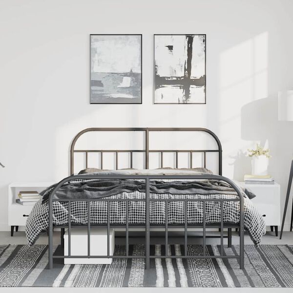 vidaXL Bettgestell mit Kopf- und Fu&szlig;teil Metall Schwarz 135x190 cm