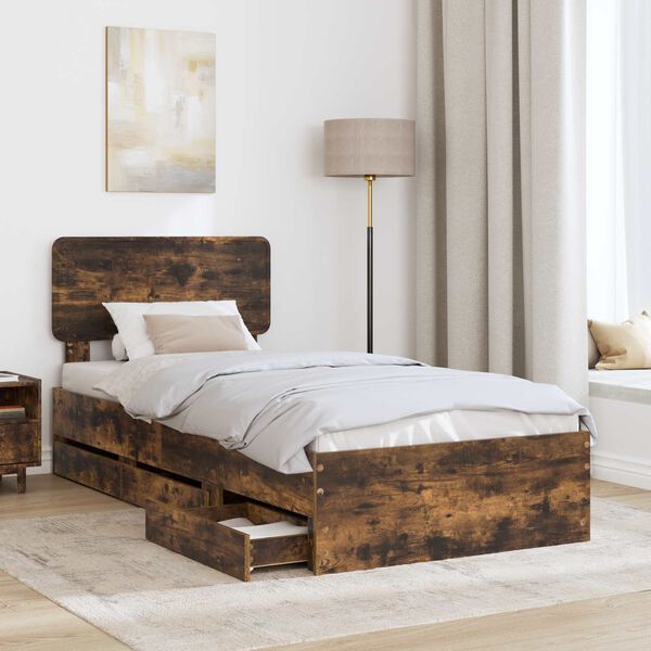 vidaXL Bettrahmen Ger&auml;ucherte Eiche 100 x 200 cm Holzwerkstoff
