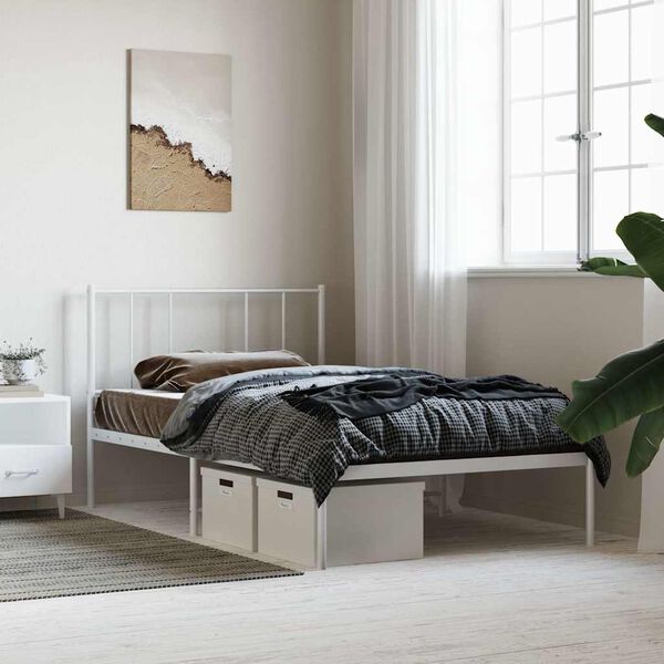 vidaXL Bettgestell mit Kopfteil Metall Wei&szlig; 90x190 cm