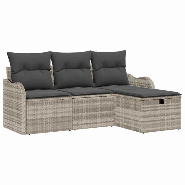 vidaXL Garten-Sofa-Set mit Kissen 4 pcs Hellgrau Poly-Rattan