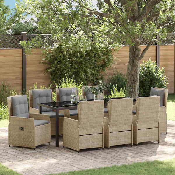 vidaXL Garten Essgruppe 9 pcs Beige und Hellgrau Poly-Rattan