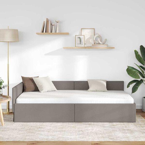 vidaXL Eckbettgestell mit Kopfteil Taupe 90 cm x 190 cm Samt
