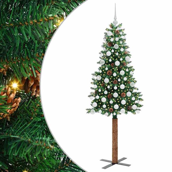 vidaXL Schlanker Weihnachtsbaum mit 300 LEDs mit Ständer Grün 180 cm